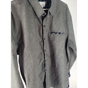 CRAFT + FLOW Size Large Long‎ Sleeve Gray Casual Dress Shirt Flip Cuff (Floral)